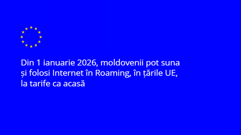 Din prima zi a noului an 2026, cetățenii Republicii Moldova aflați în țările UE, precum și cetățenii UE aflați în Moldova, vor putea efectua apeluri, trimite mesaje și folosi internetul mobil fără costuri suplimentare, în limita planului tarifar, exact ca în propria țară. Aceleași condiții se aplică și pentru Ucraina.
