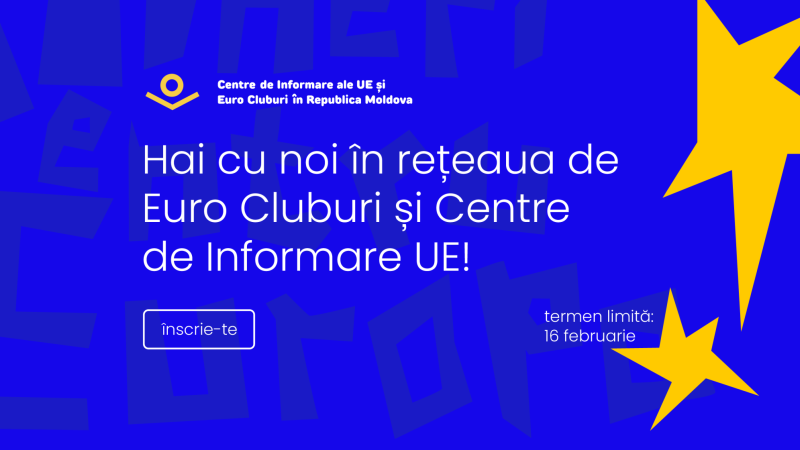 Ai 14+ ani, ești elev/ă, student/ă în Moldova și rezonezi cu valorile europene? Te invităm să te alături rețelei de Euro Cluburi și Centre de Informare UE.