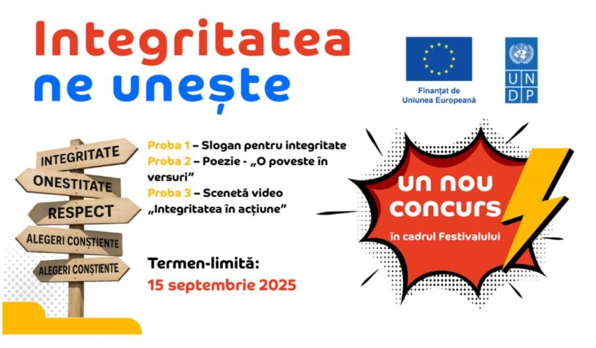 Crezi că onestitatea, respectul și alegerile conștiente sunt cheia unei comunități unite? Atunci arată-ne viziunea ta prin creații originale. Concursul „Integritatea ne unește” invită persoane de 55+ ani sau echipe intergeneraționale (bunici, părinți, nepoți) pentru participare.