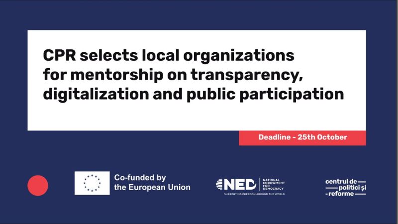The Center for Policies and Reforms announces a call to select local non-governmental organizations (NGOs) or public associations that will be trained and mentored in the development of a transparency report (access to information, public participation, digitalization) of local public authorities.