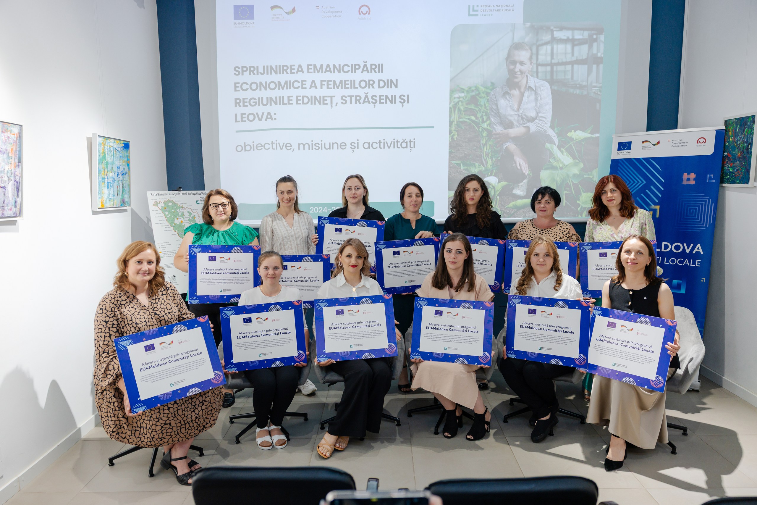 Pe 20 iunie, 13 antreprenoare din raioanele Edineț și Strășeni au primit certificatele de sprijin financiar în cadrul unei ceremonii organizate în cadrul programului EU4Moldova: Comunități Locale.