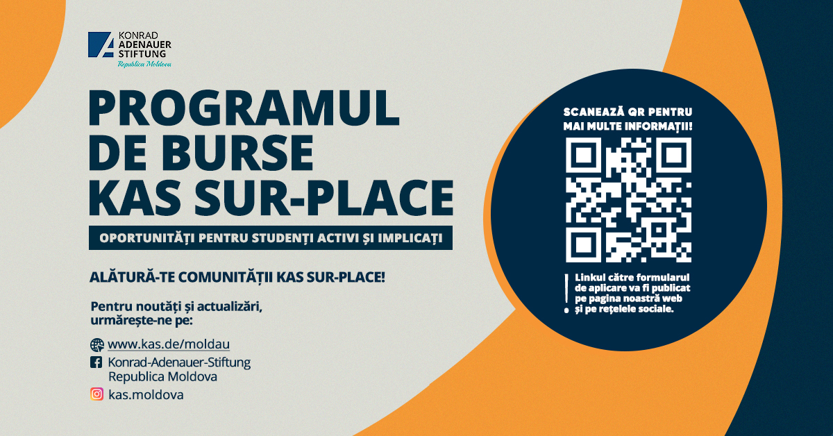 Programul de burse KAS Sur-Place oferă tinerilor șansa de a beneficia de sprijin financiar, de mentorat și de un program educațional adaptat, care să le permită să se concentreze pe studii, dar și să se dezvolte personal și profesional. Programul urmărește să formeze tineri activi în societate, capabili să contribuie la consolidarea democrației și să-și continue implicarea civică.