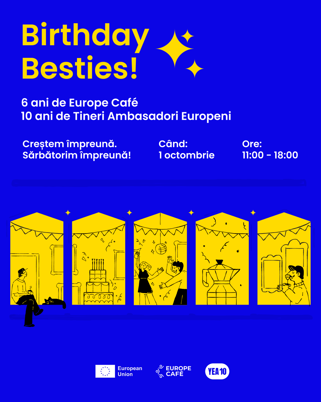Europe Café исполняется шесть лет! Мы гордимся этой датой и хотим отметить ее вместе с вами. За эти годы главный Информационный центр Евросоюза в Кишиневе стал местом для более чем тысячи теплых встреч, разговоров о ценностях ЕС, запоминающихся мероприятий и новых дружеских знакомств за чашкой хорошего кофе.