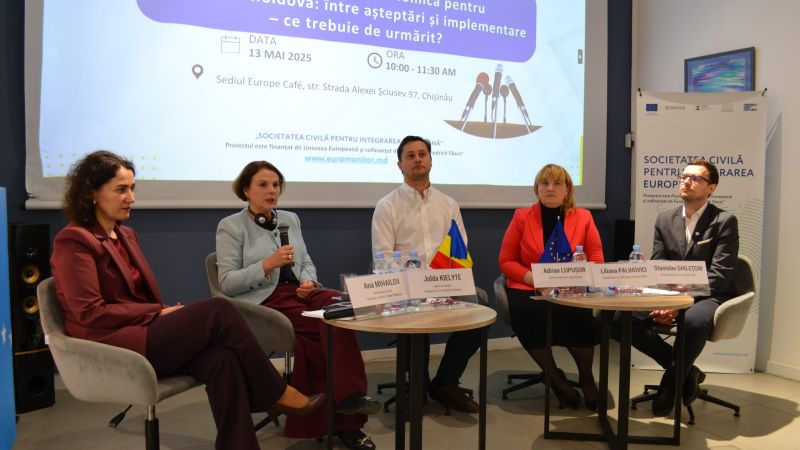 A press club titled “The Economic Growth Plan for the Republic of Moldova: Between Expectations and Implementation – What Should We Watch For?” was held at Europe Café on 13 May 2025. The event was organized by the Independent Analytical Center “Expert-Grup” in partnership with IPRE, AO “Institutum Virtutes Civilis” and the Friedrich Ebert Foundation Moldova.